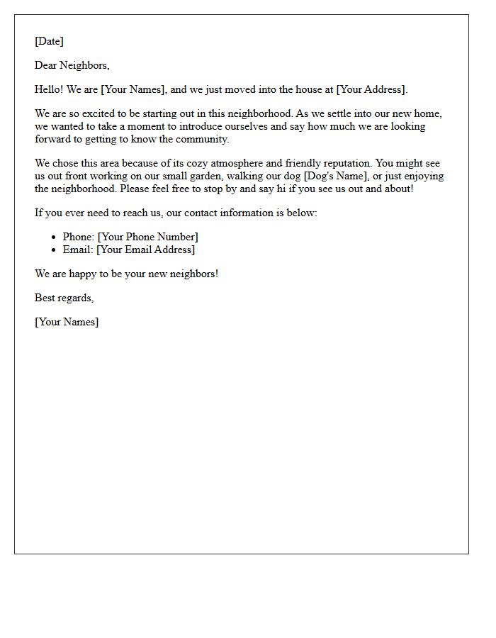 Cozy Starter Home Neighborhood Introduction Letter