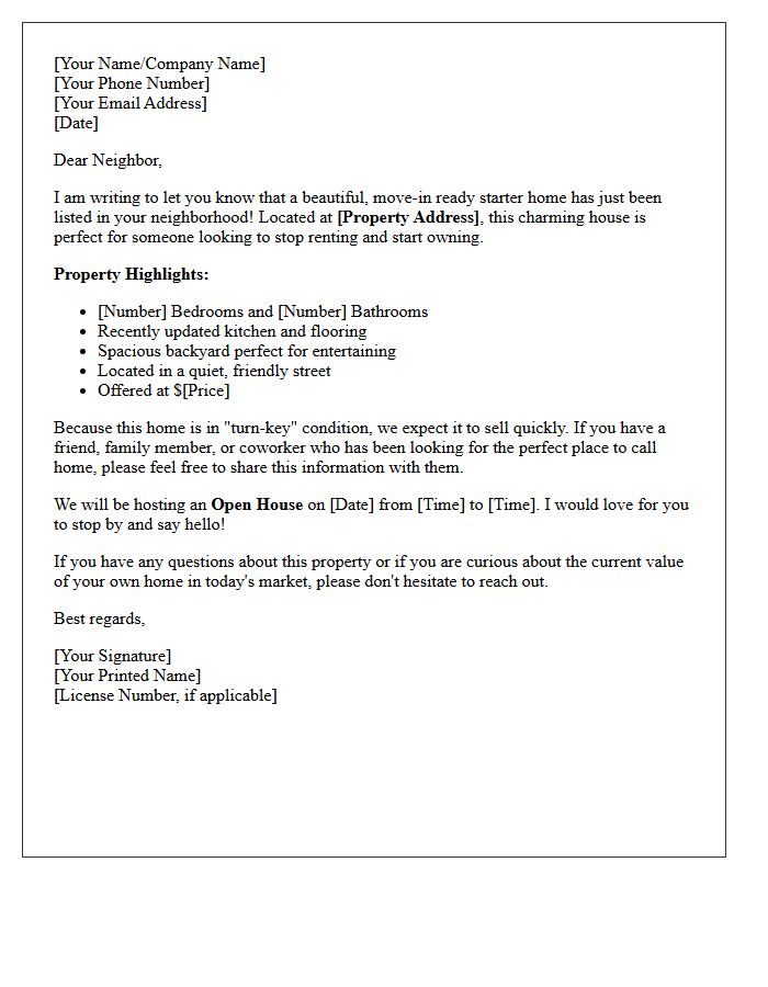 Move-In Ready Starter Home Just Listed Letter