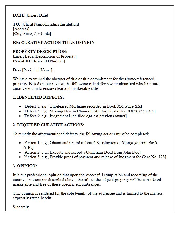 Curative Action Title Opinion Letter