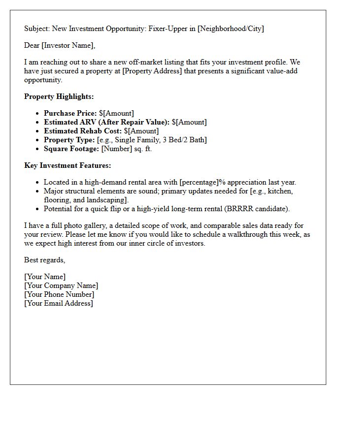 New Fixer-Upper Listing Investor Invitation Letter