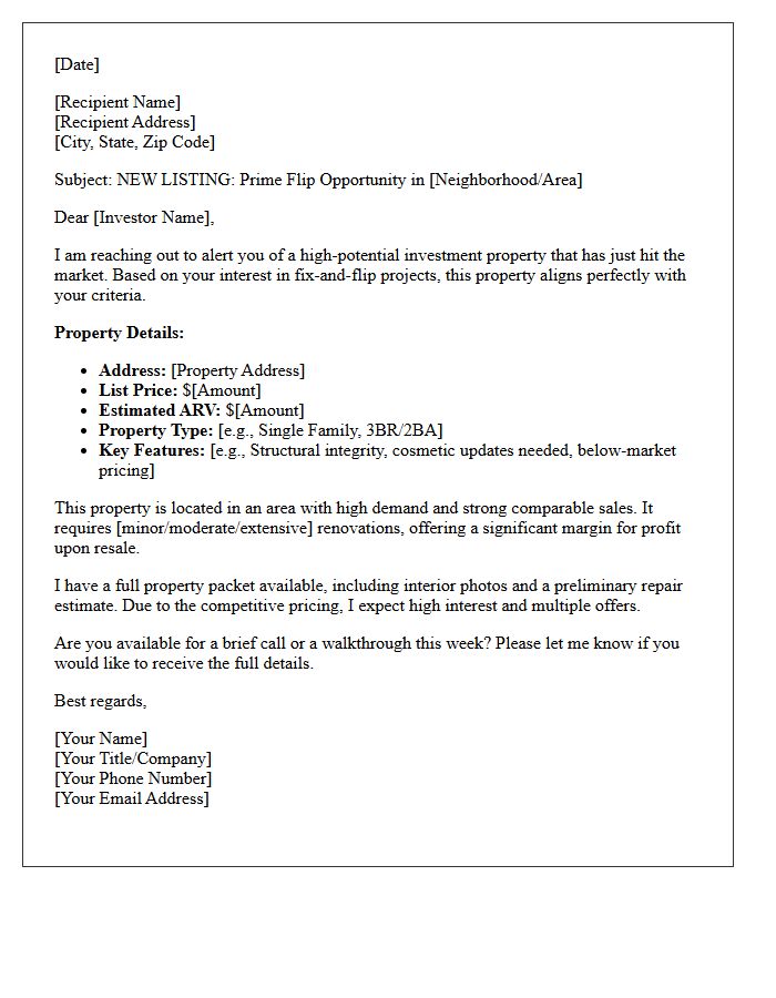 Prime Flip Opportunity Just Listed Notification Letter