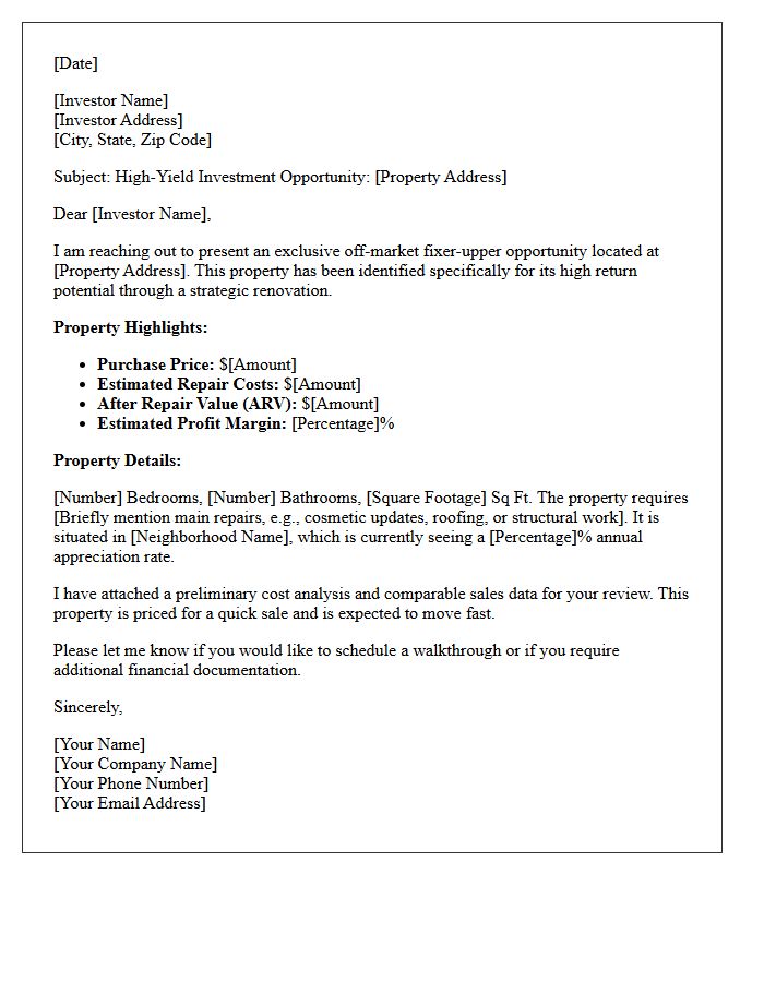 High Return Fixer-Upper Property Introduction Letter
