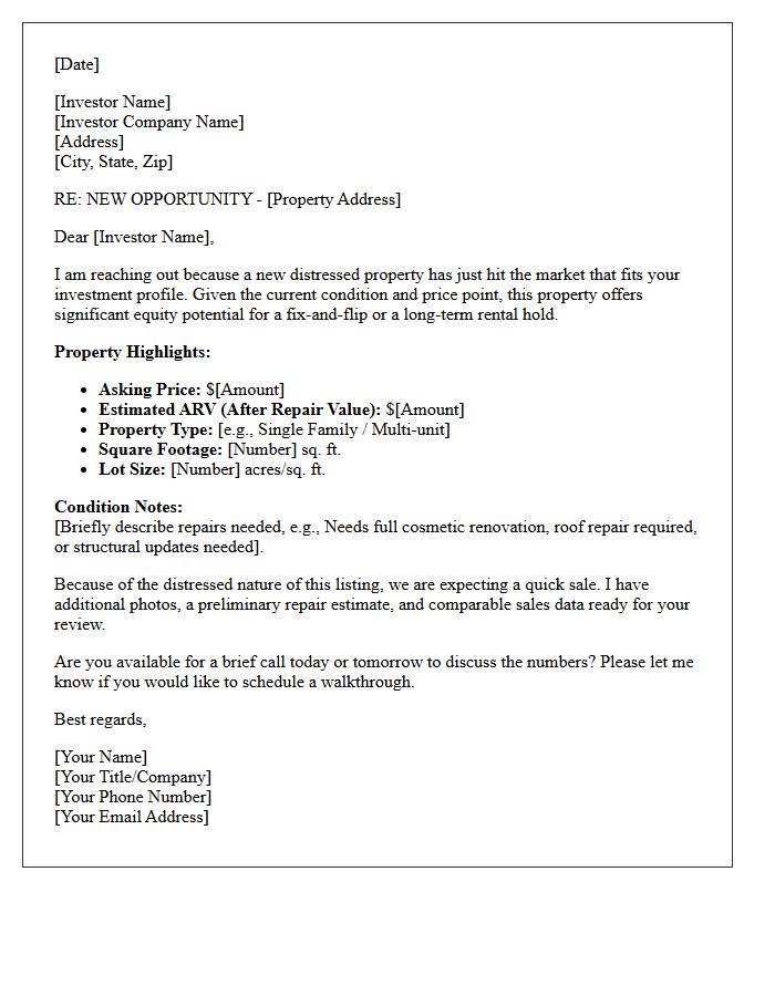 Distressed Property Just Listed Investor Outreach Letter