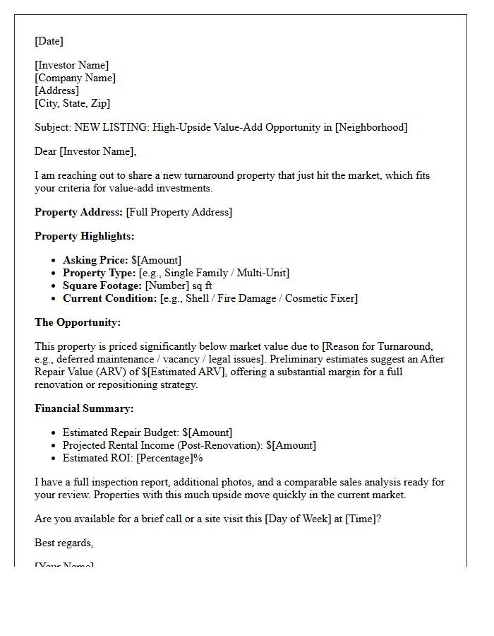 Turnaround Property Just Listed Investor Letter