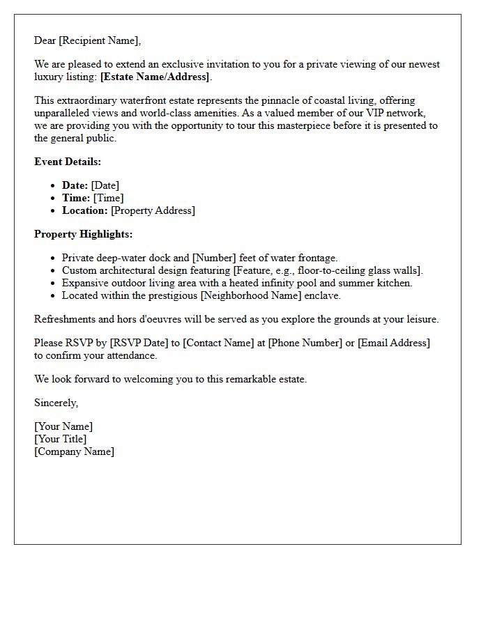 Exclusive Waterfront Estate Just Listed VIP Invitation Letter