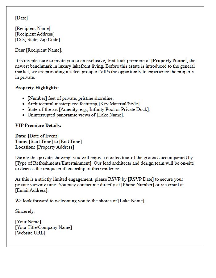 Luxury Lakefront Property Premiere VIP Access Letter
