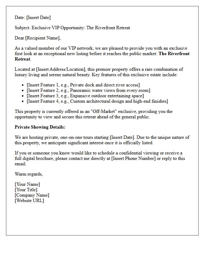 Riverfront Retreat Exclusive Listing VIP Notification Letter