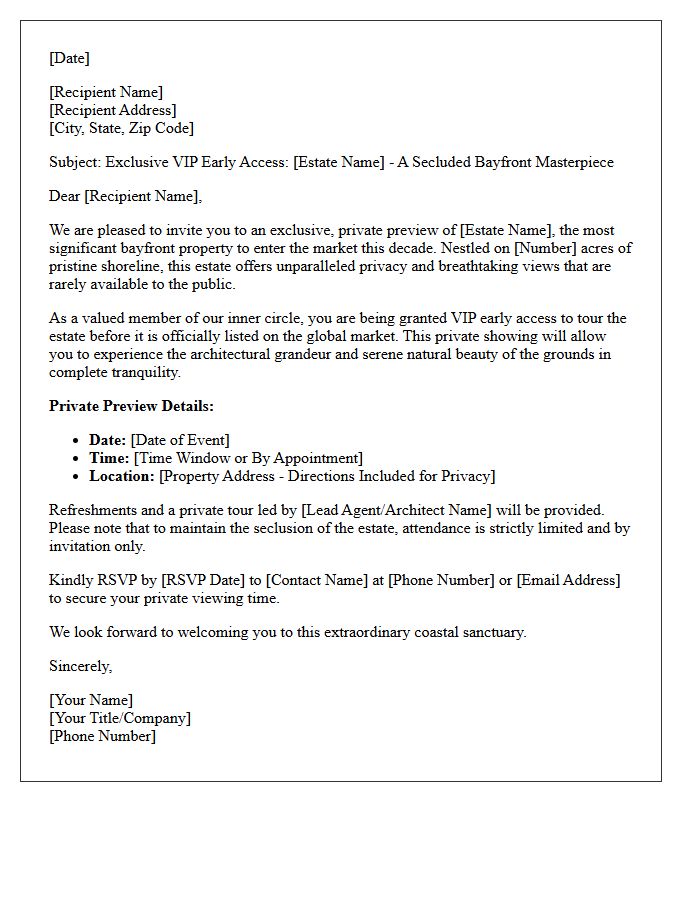 Secluded Bayfront Estate VIP Early Access Invitation Letter