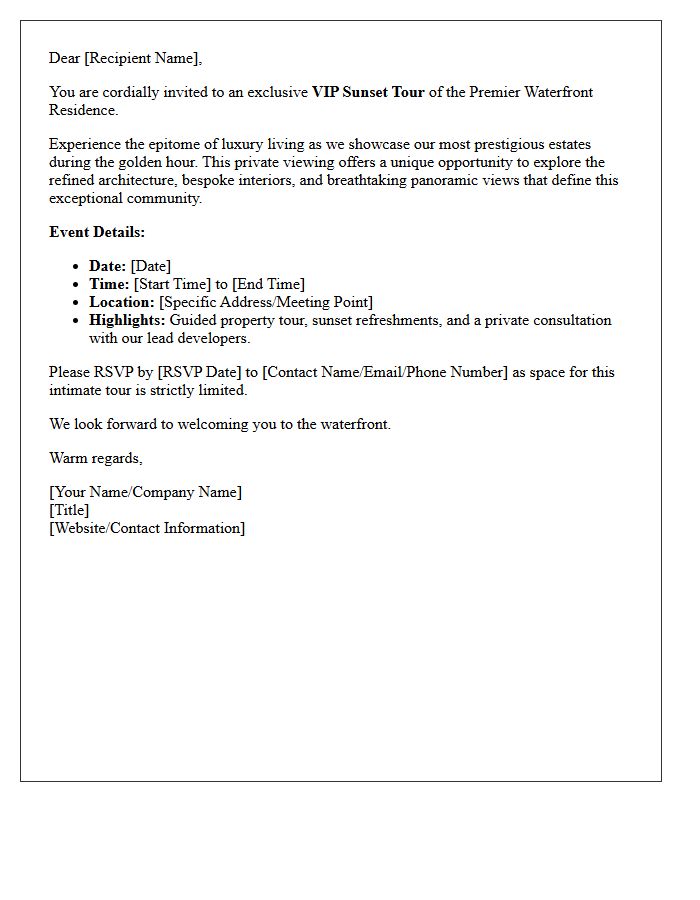Premier Waterfront Residence VIP Sunset Tour Invitation Letter