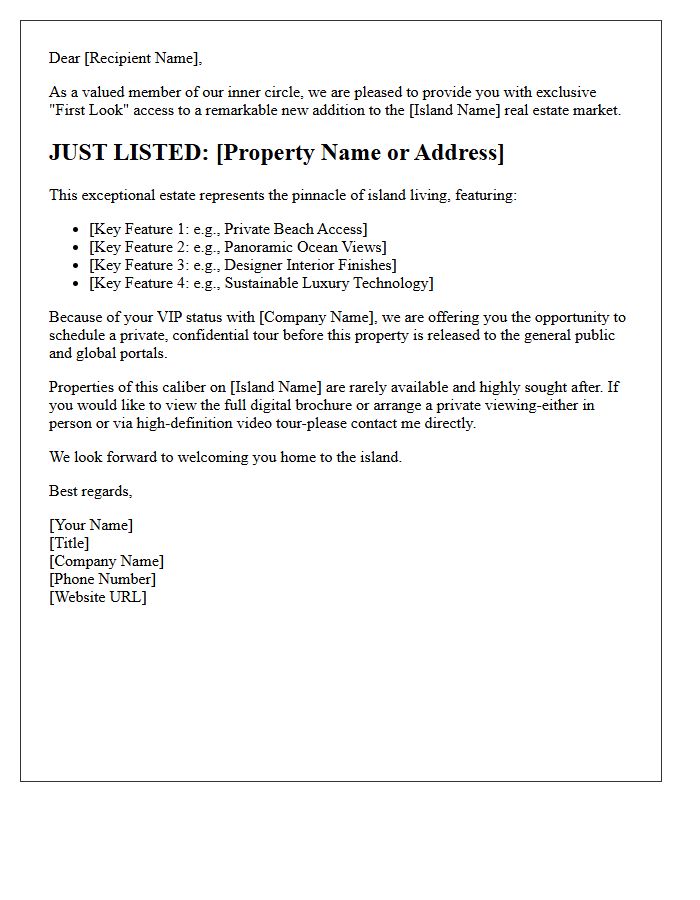 Elite Island Property Just Listed VIP Welcome Letter
