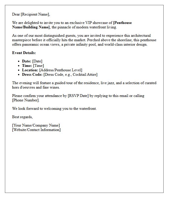 Modern Waterfront Penthouse VIP Showcase Invitation Letter