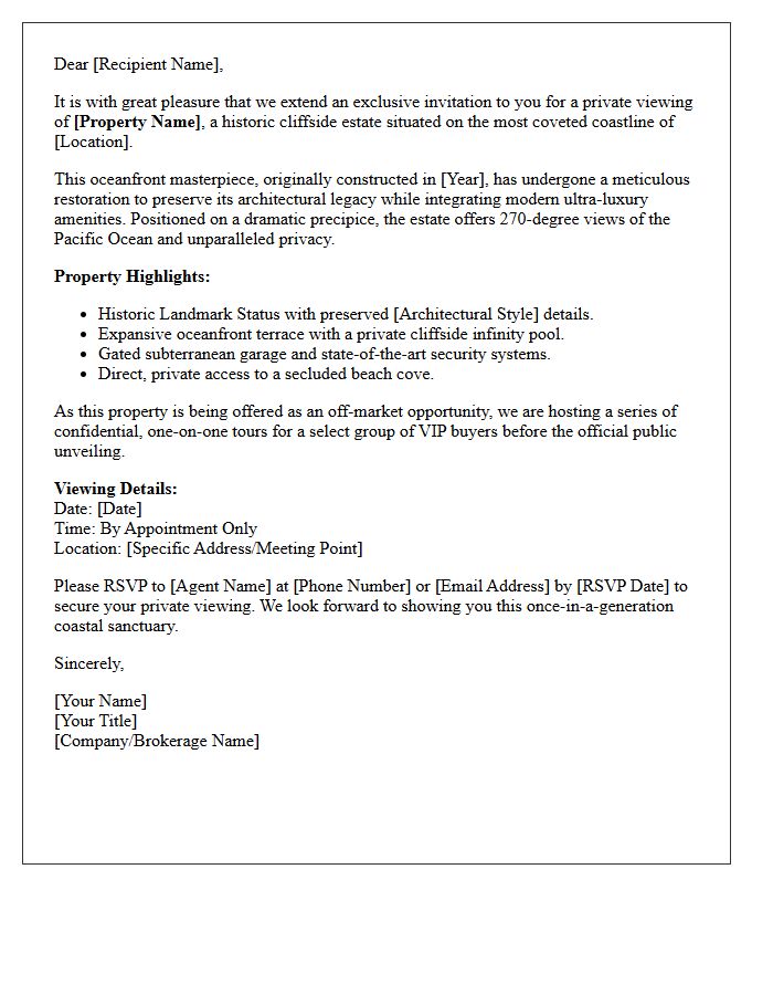 Historic Cliffside Oceanfront VIP Buyer Invitation Letter