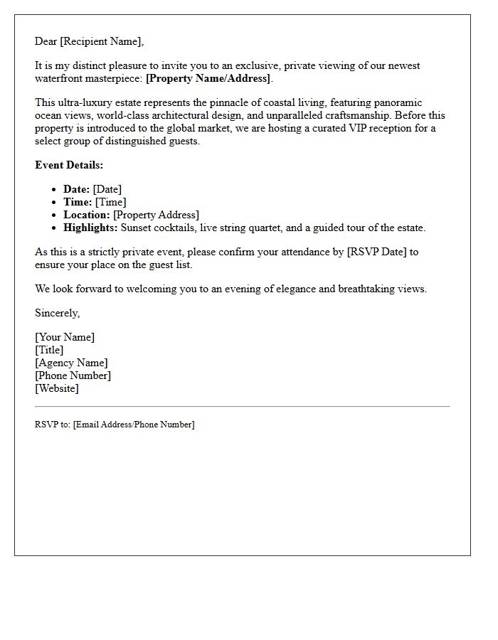 Ultra-Luxury Waterfront Just Listed VIP Reception Letter