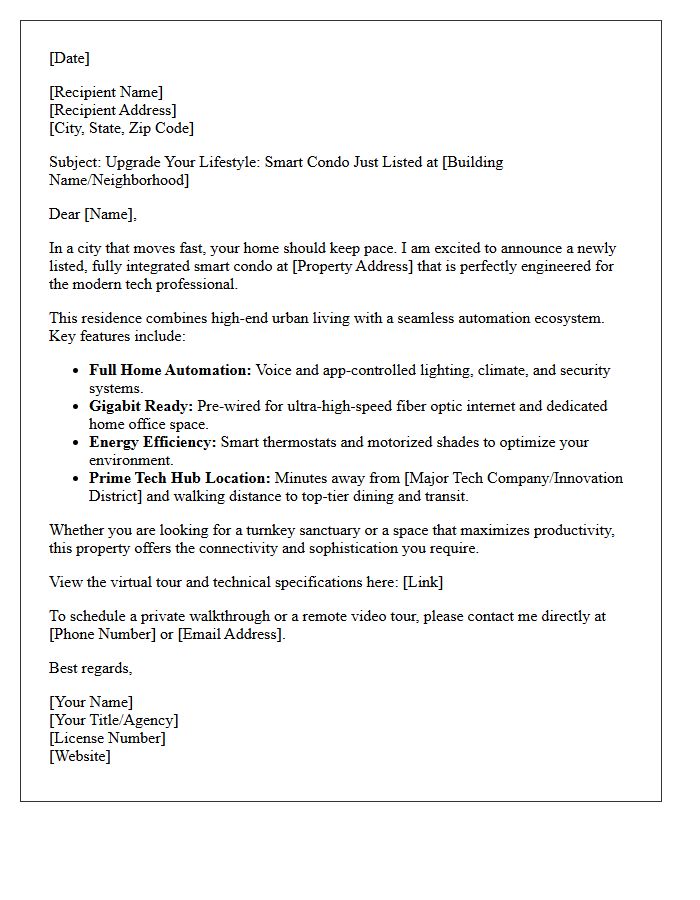 Smart Home City Condo Just Listed Tech Professional Letter