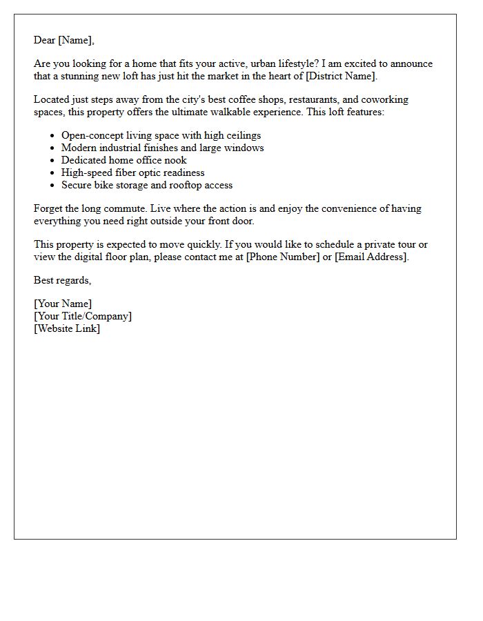 Walkable District Loft Just Listed Young Professional Letter