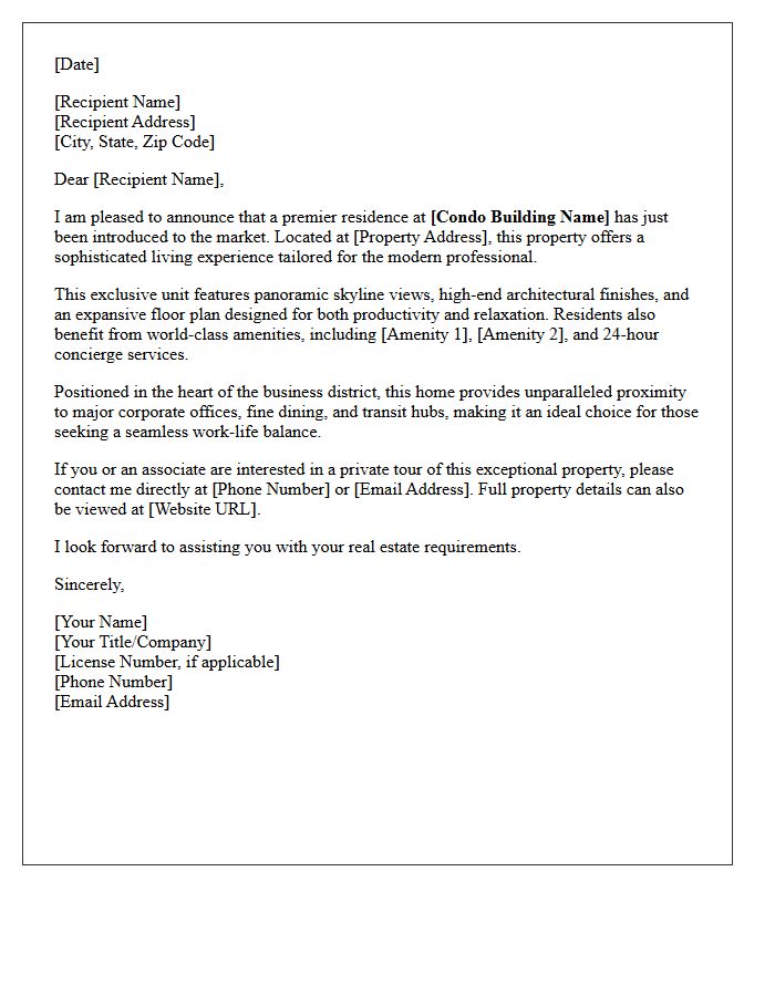 Skyline View Condo Just Listed Corporate Professional Letter