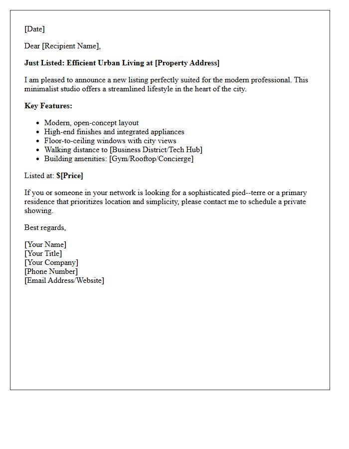 Minimalist Studio Just Listed City Professional Letter
