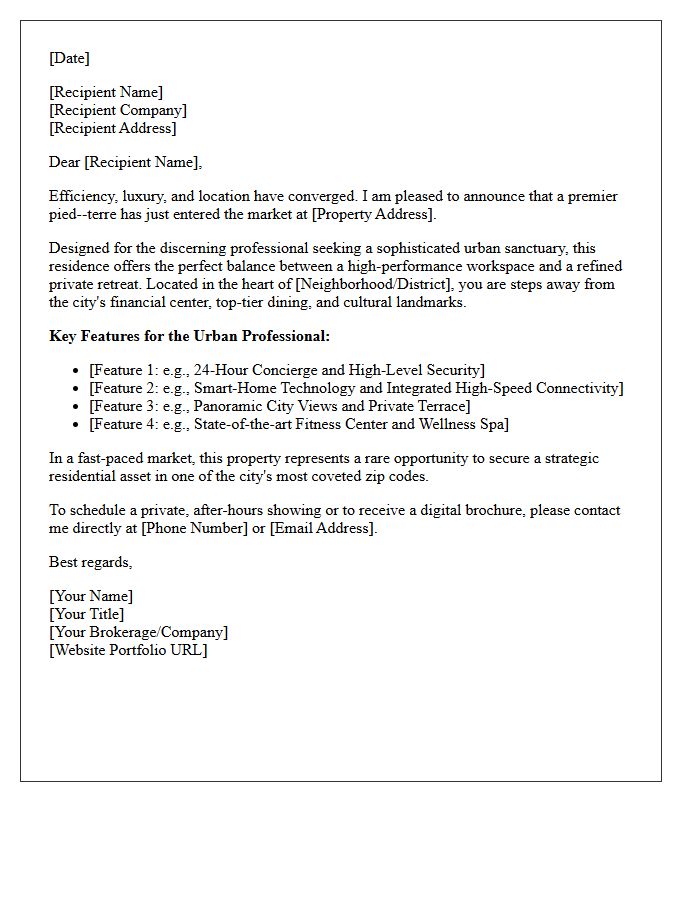 Luxury Pied-A-Terre Just Listed Urban Professional Letter