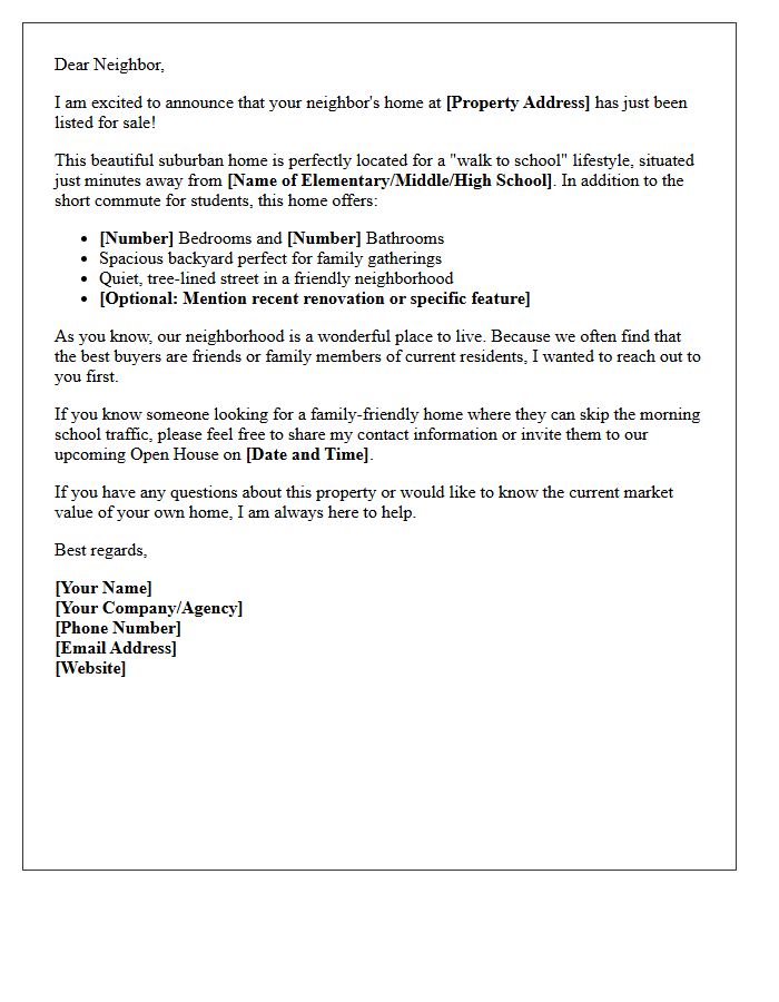 Walk to School Suburban Family Home Just Listed Letter