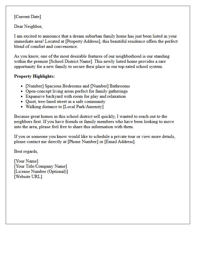 Dream Suburban Family Home Premier School District Just Listed Letter