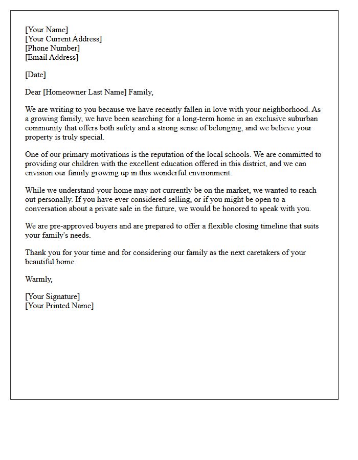 Exclusive Suburban Community Family Home Excellent Schools Letter