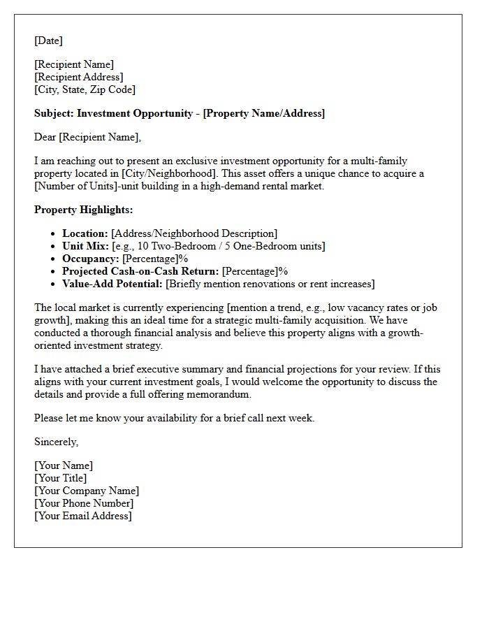 Multi-Family Investment Opportunity Letter