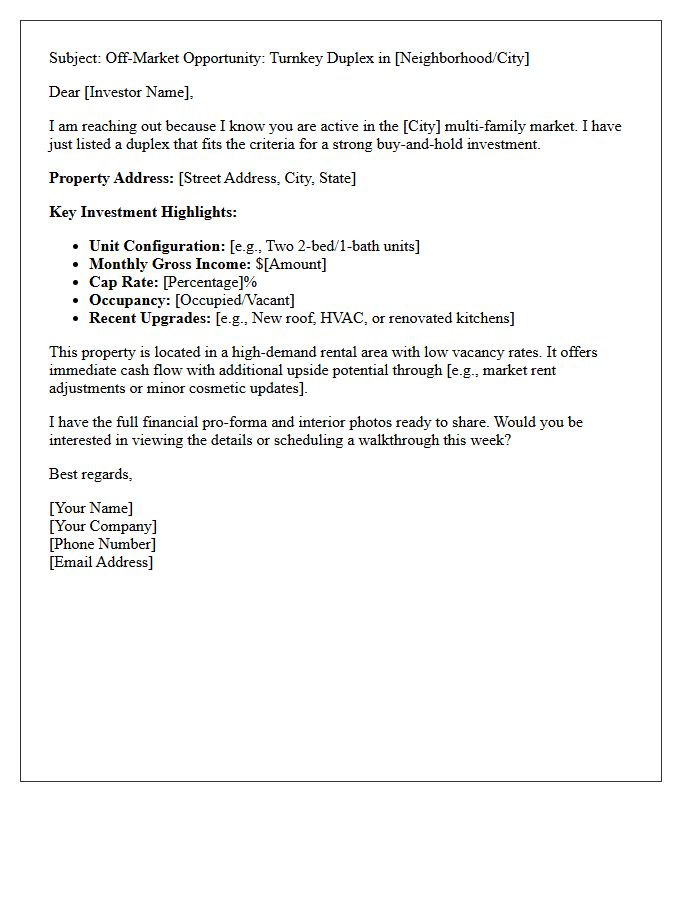 New Listing Duplex Investor Outreach Letter
