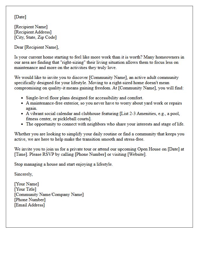 Right-Size Your Life Active Adult Community Letter