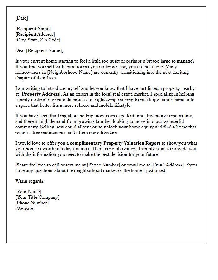 Empty Nester Just Listed Property Introduction Letter