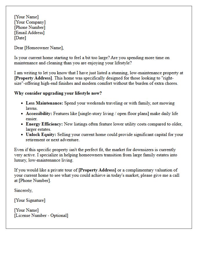 Upgrade Your Lifestyle Just Listed Downsizer Letter