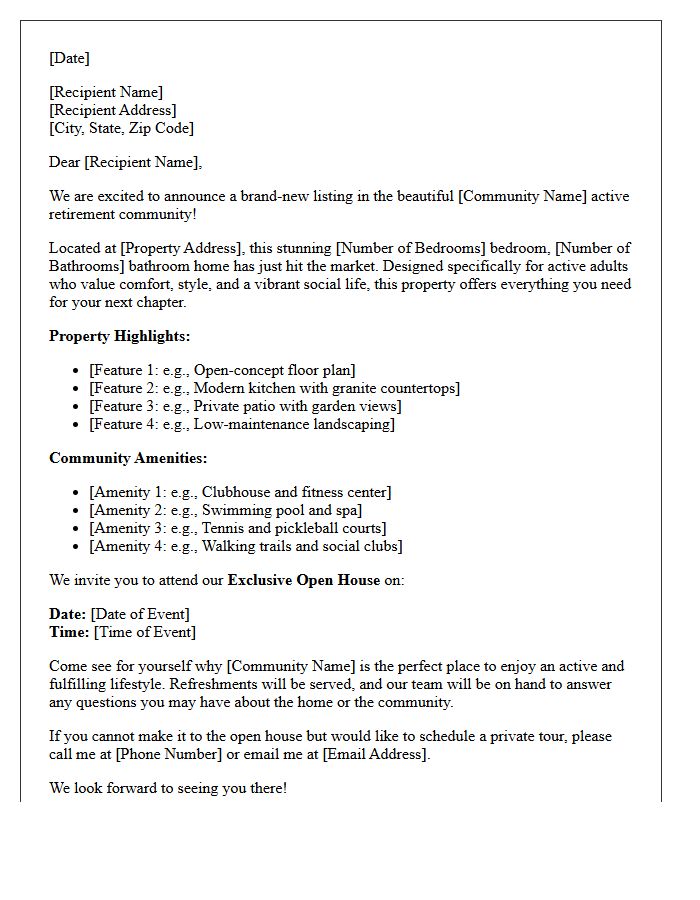 Active Retirement Community Just Listed Invitation Letter