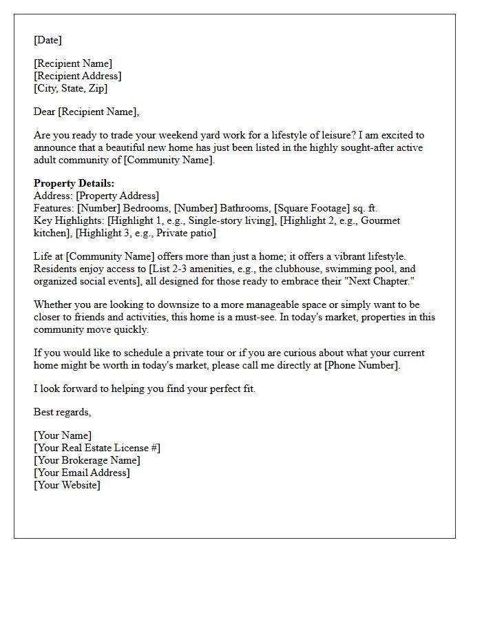 Your Next Chapter Active Adult Just Listed Letter