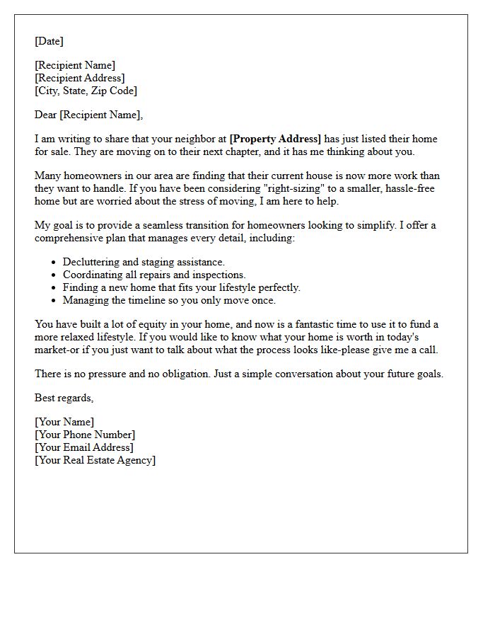 Hassle-Free Homeownership Just Listed Downsizer Letter