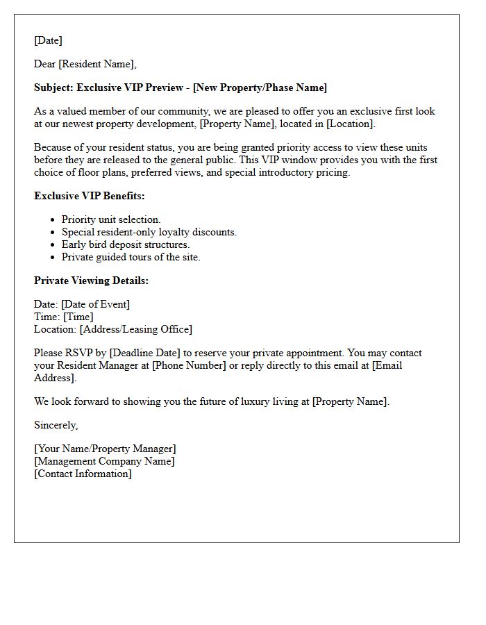 VIP Resident Exclusive Property Announcement Letter