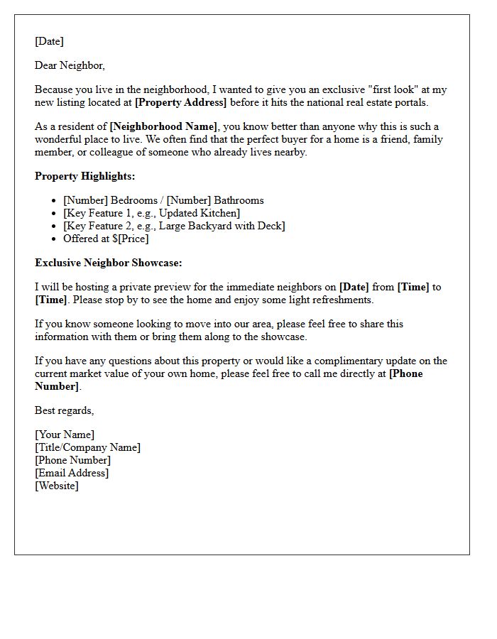 Neighbor First Exclusive Just Listed Showcase Letter
