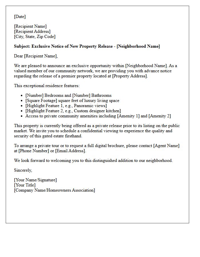 Exclusive Gated Neighborhood Property Release Letter