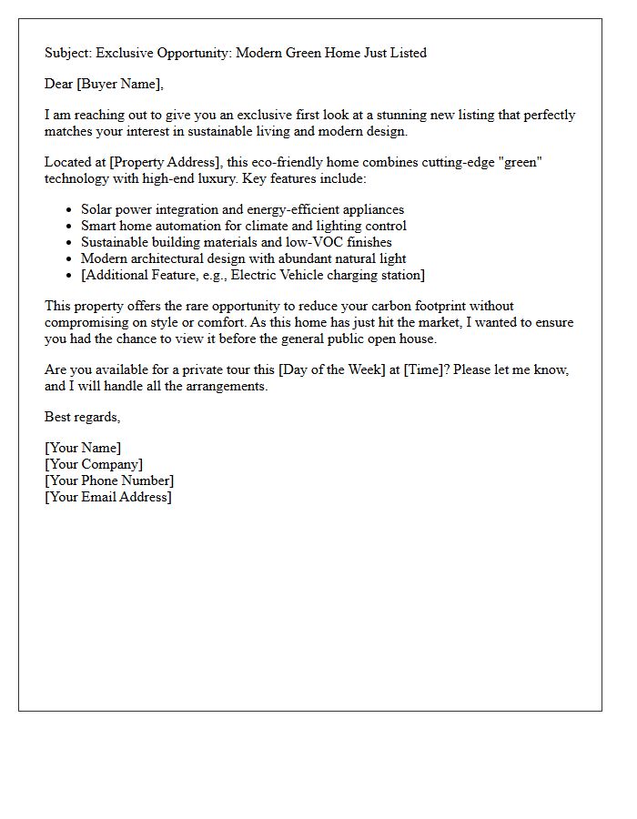 Modern Green Home Just Listed Exclusive Buyer Letter