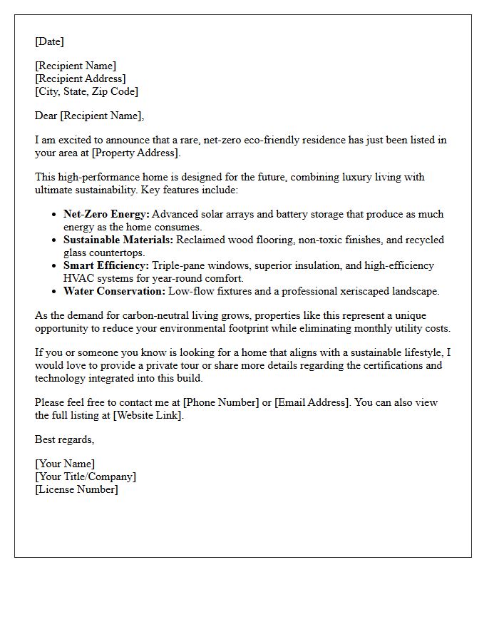 Net-Zero Eco-Friendly Residence Just Listed Prospect Letter