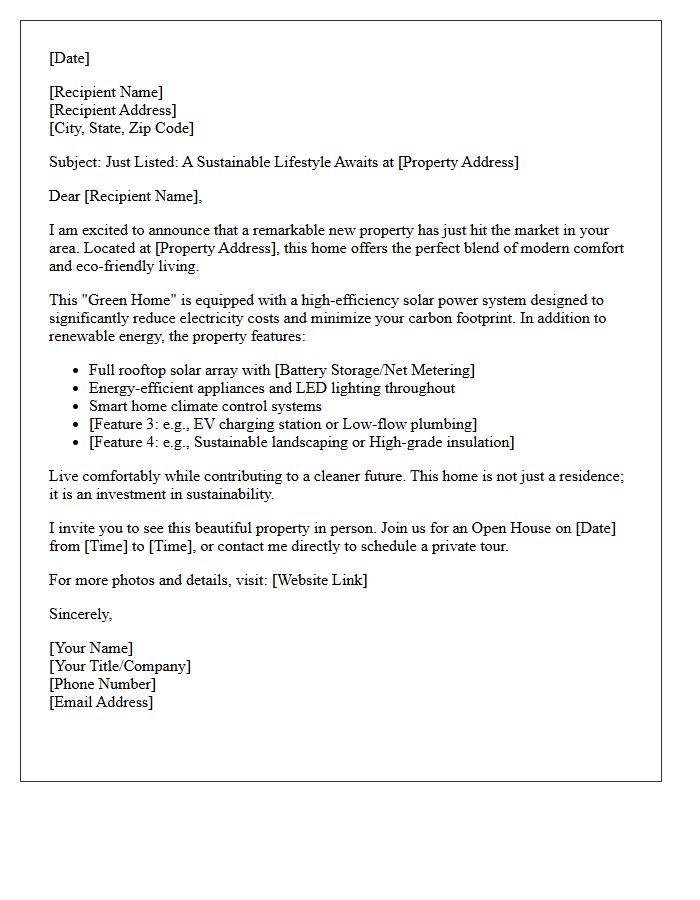 Solar-Powered Green Home Just Listed Introduction Letter