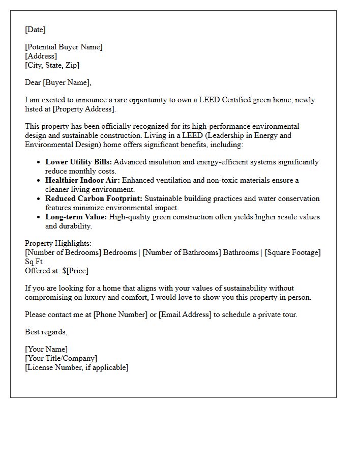 LEED Certified Green Property Just Listed Buyer Letter