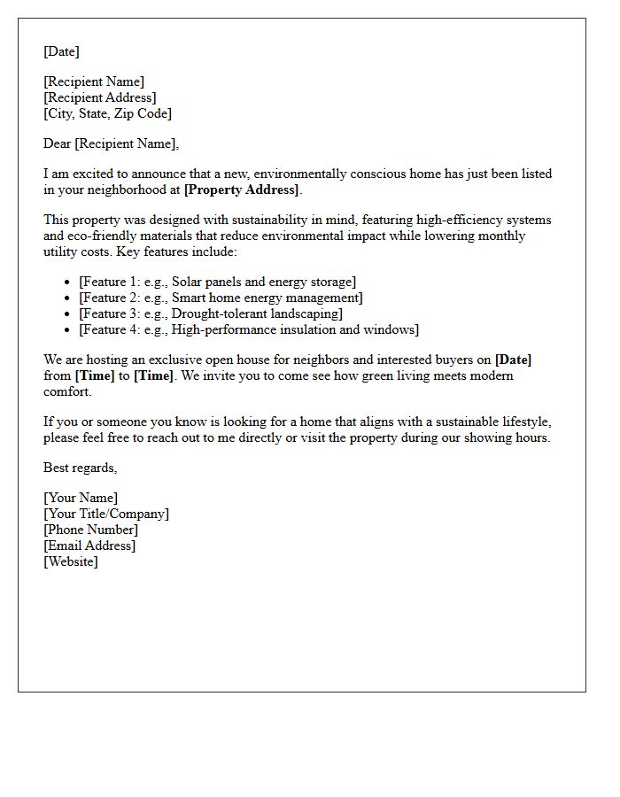 Environmentally Conscious Home Just Listed Invitation Letter