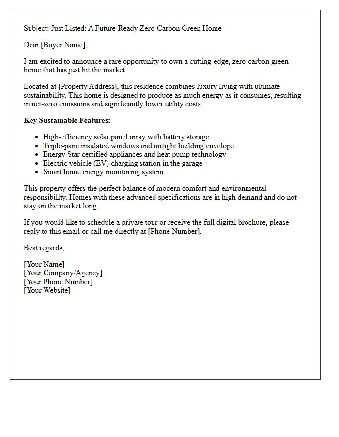 Zero-Carbon Green Home Just Listed Buyer Notification Letter