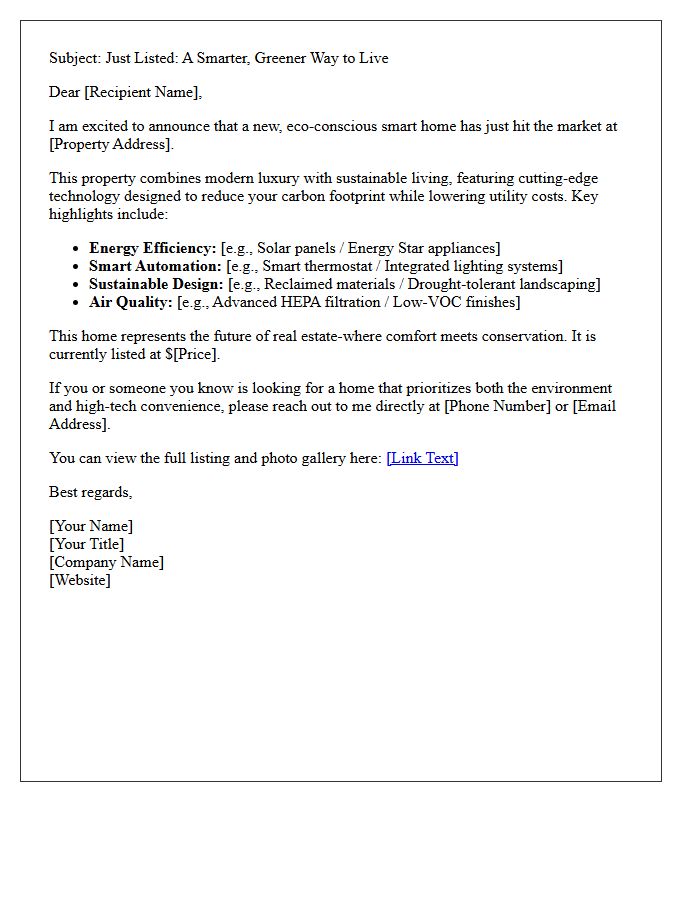 Eco-Conscious Smart Home Just Listed Update Letter