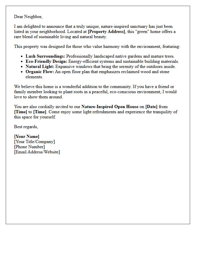 Nature-Inspired Green Property Just Listed Welcome Letter