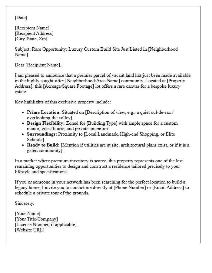 Luxury Vacant Land Just Listed Custom Build Opportunity Letter