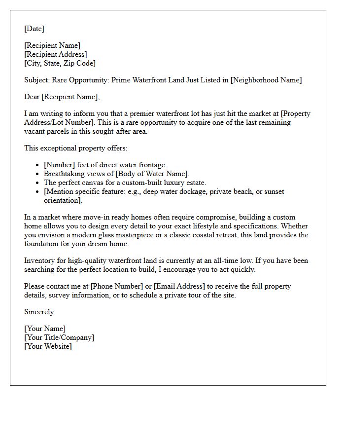 Waterfront Vacant Land Just Listed Custom Build Opportunity Letter