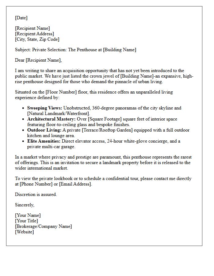 Exclusive High-Rise Penthouse Just Listed Elite Buyer Letter