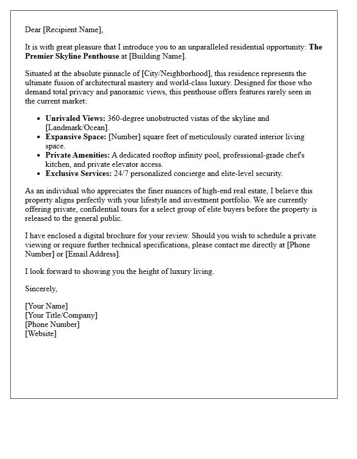 Premier Skyline Penthouse Introduction Letter for Elite Buyers