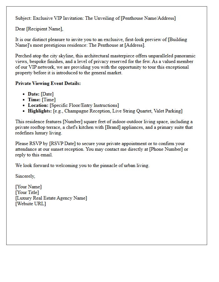 Luxury Penthouse Just Listed VIP Invitation Letter