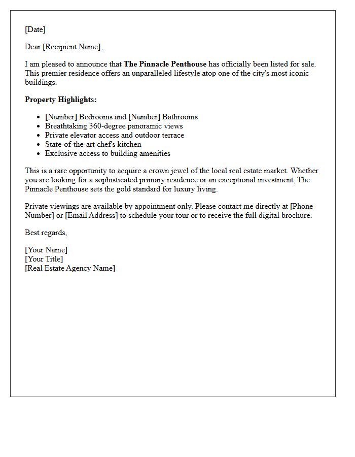 The Pinnacle Penthouse Just Listed Announcement Letter
